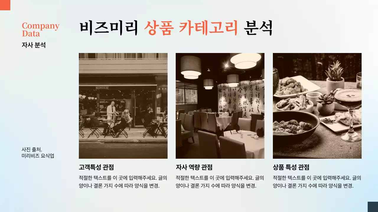 주황색과 하늘색의 고급스러운 시장조사 분석 보고서