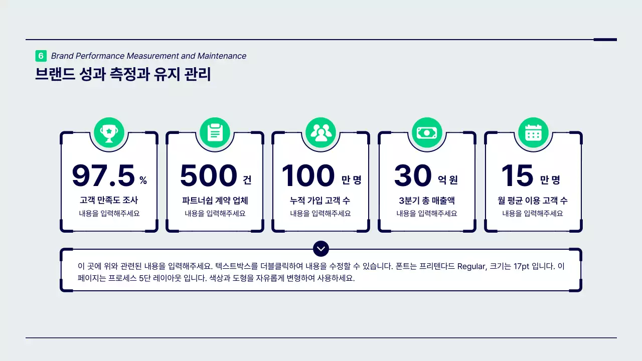 초록색과 남색의 미니멀한 포인트 도형의 브랜드 전략 프레젠테이션 키트