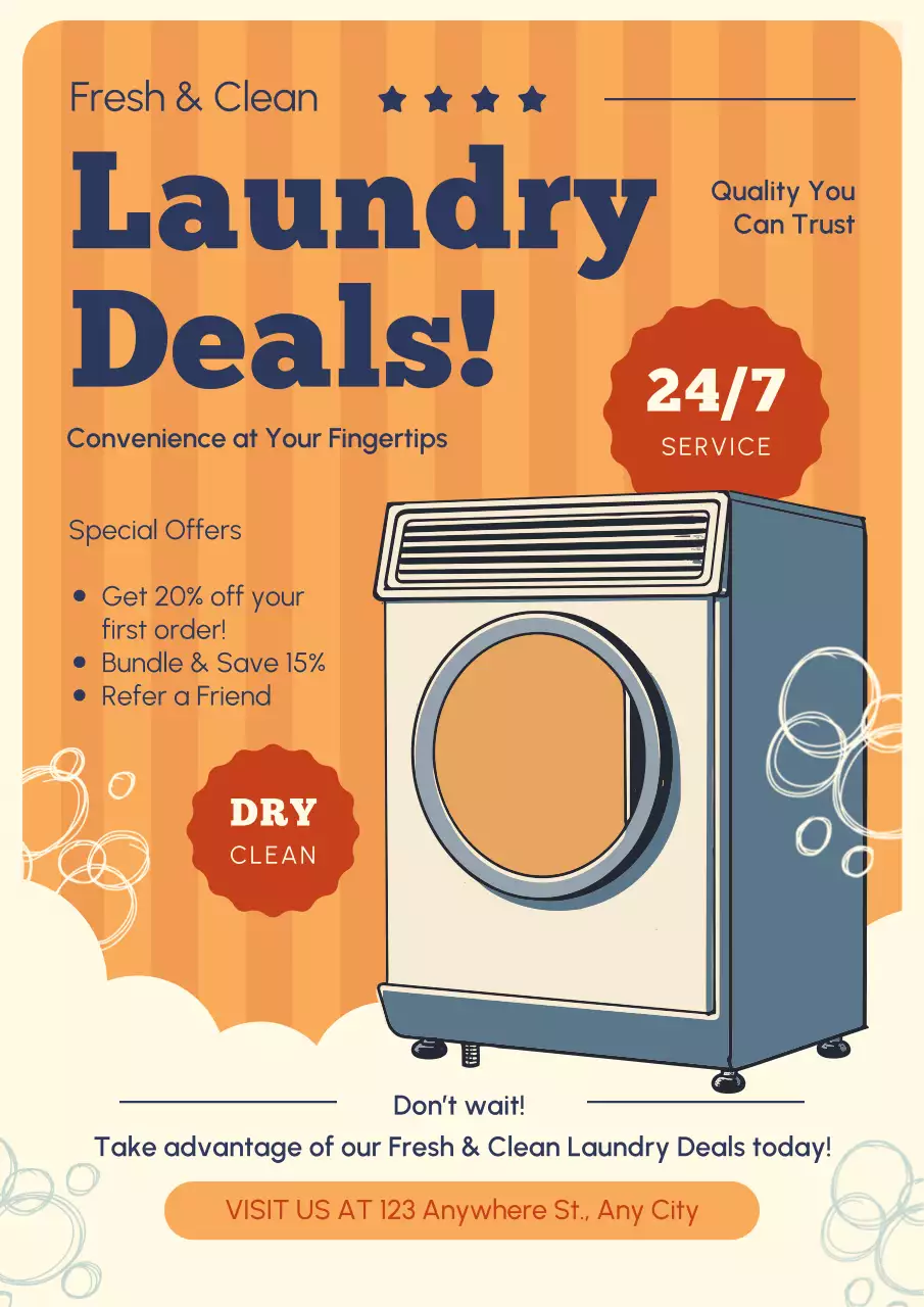 Orange Retro Laundry Promotion Poster