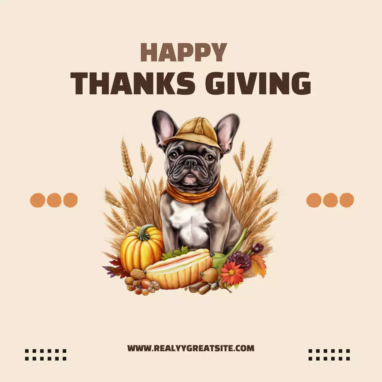 크림과 브라운 일러스트의 행복한 감사 인스타 게시물