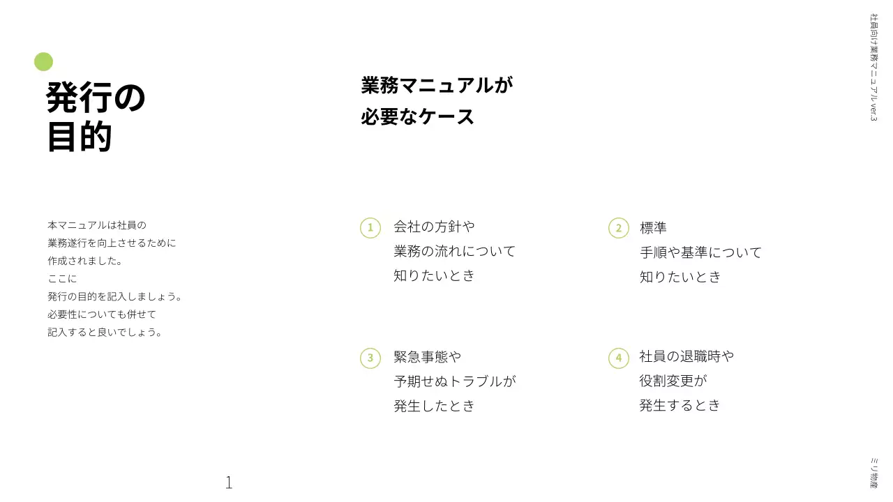 緑 シンプル 業務 マニュアル プレゼンテーション