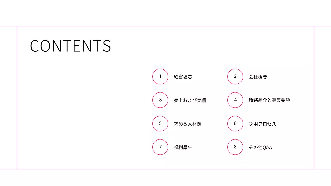 ピンク シンプル 会社説明会 資料 プレゼンテーション