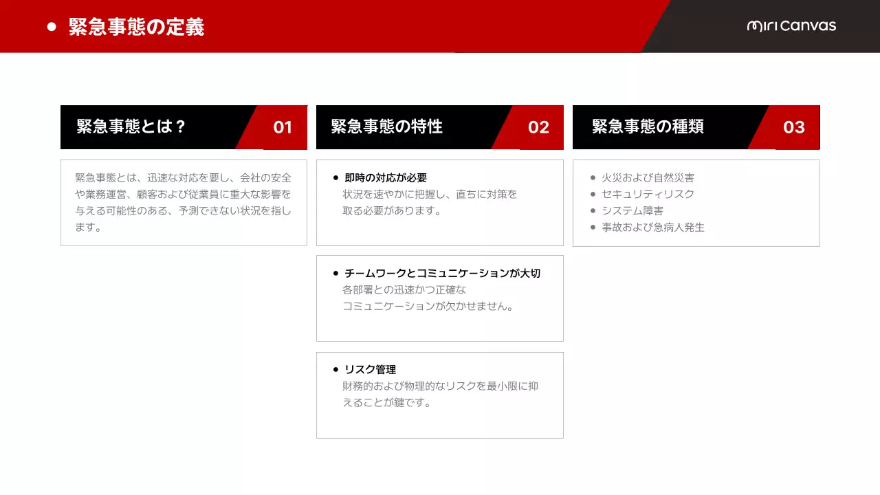 赤 シンプル 緊急対応 マニュアル プレゼンテーション