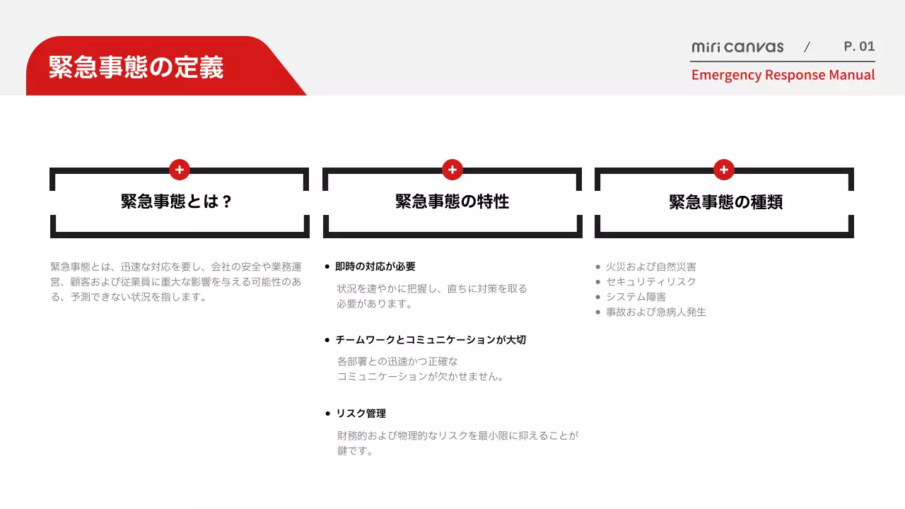 赤 シンプル 緊急対応 マニュアル プレゼンテーション