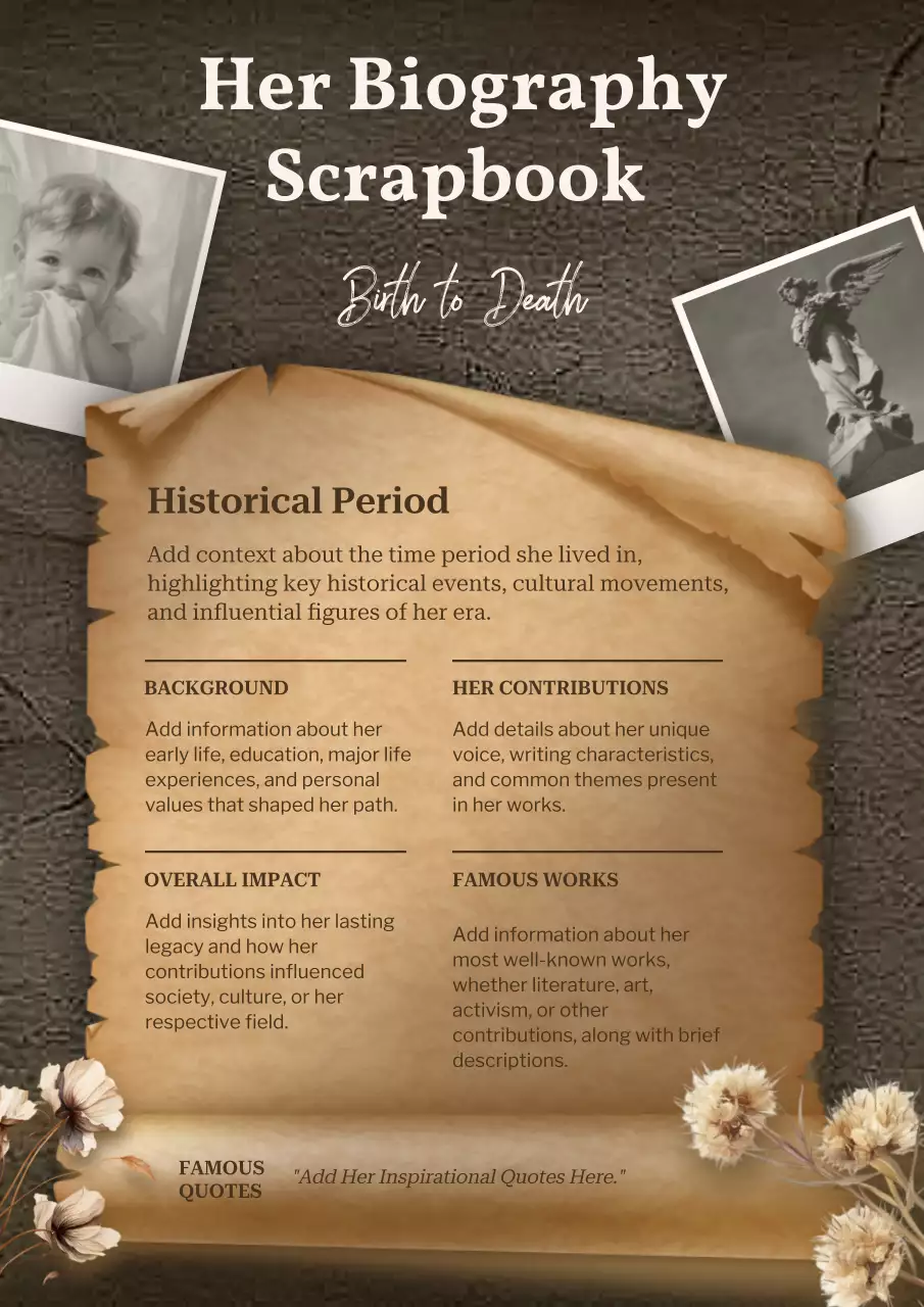 Brown Vintage Biography Scrapbook Poster