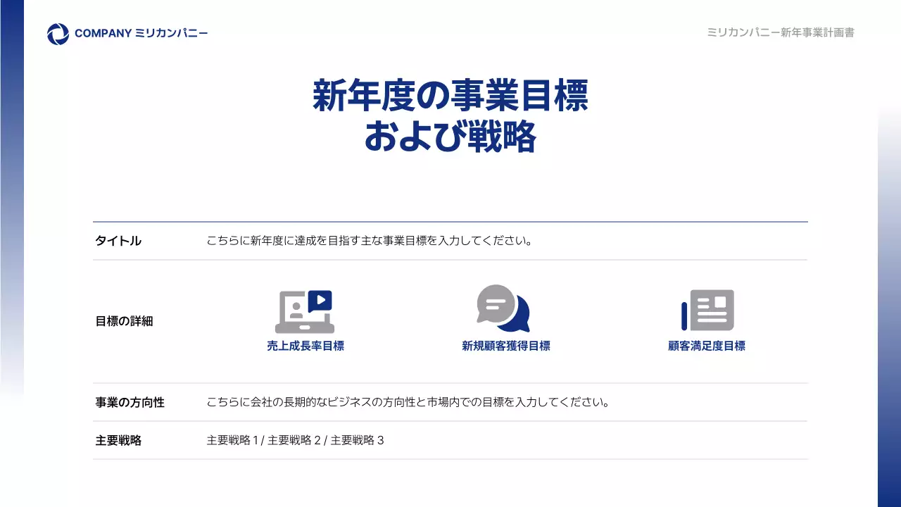 青 シンプル ビジネス 計画書 プレゼンテーション
