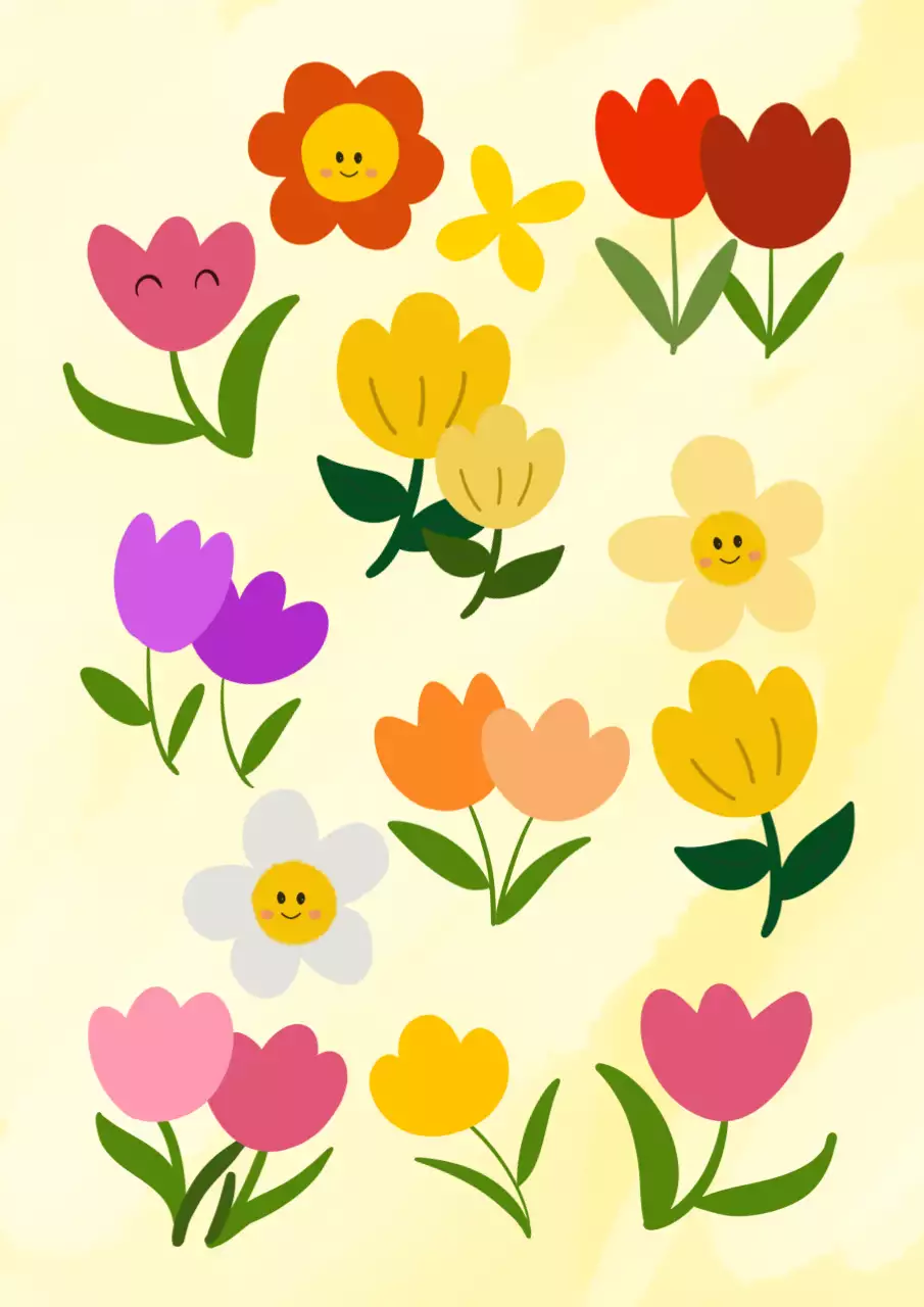노랑 아기자기한 꽃 스티커