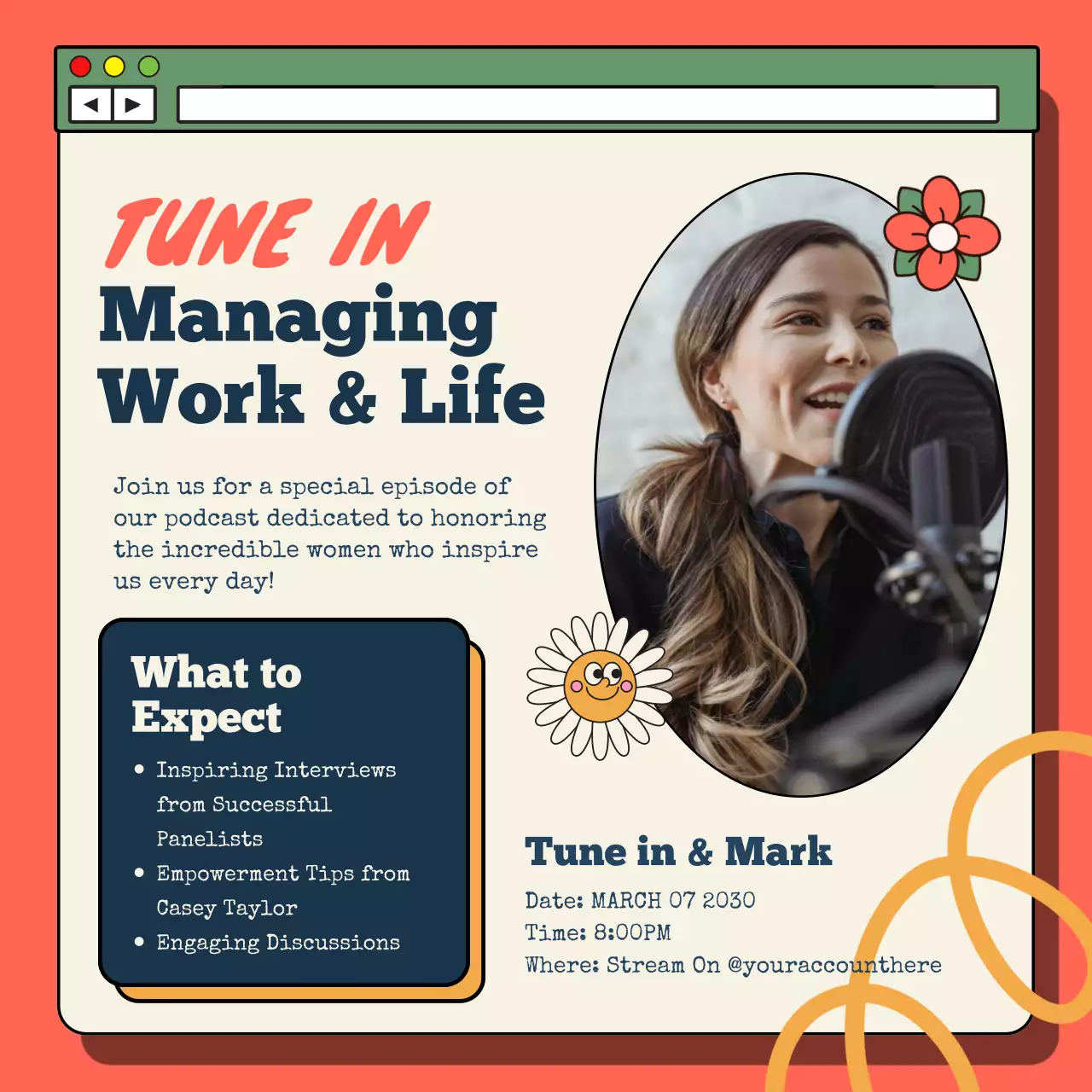 Coral Retro Podcast Promotion Social Media Post