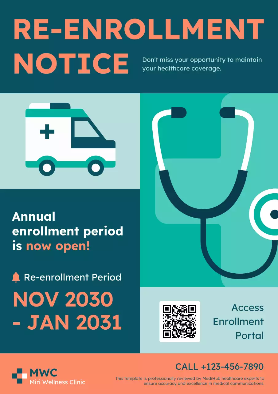 Teal Modern Healthcare Notice Poster