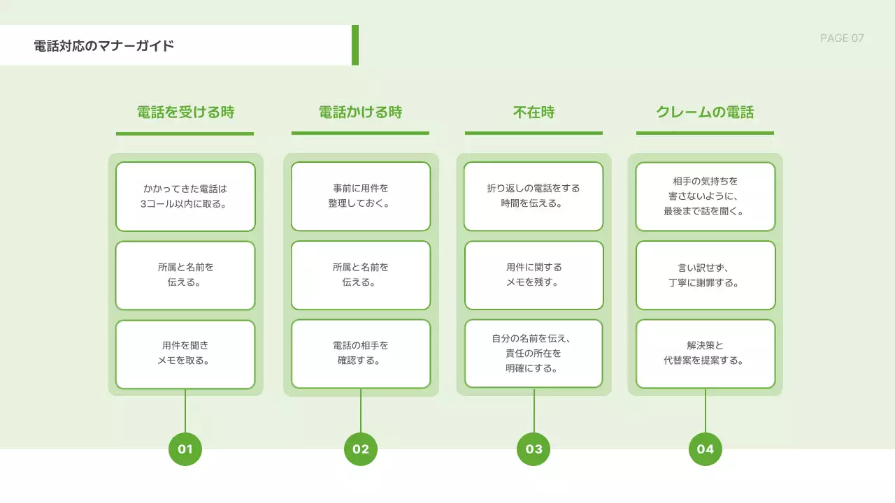 緑 シンプル カスタマーサポート 資料 プレゼンテーション