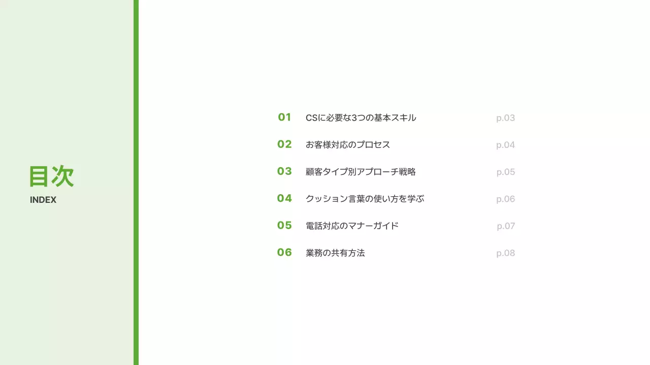 緑 シンプル カスタマーサポート 資料 プレゼンテーション