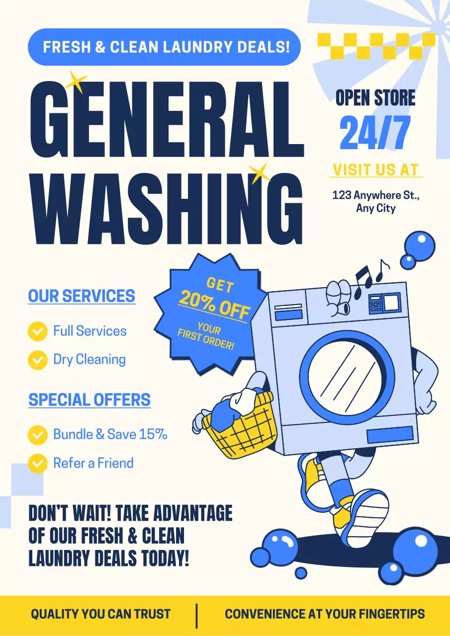Blue Trendy Laundry Promotion Poster