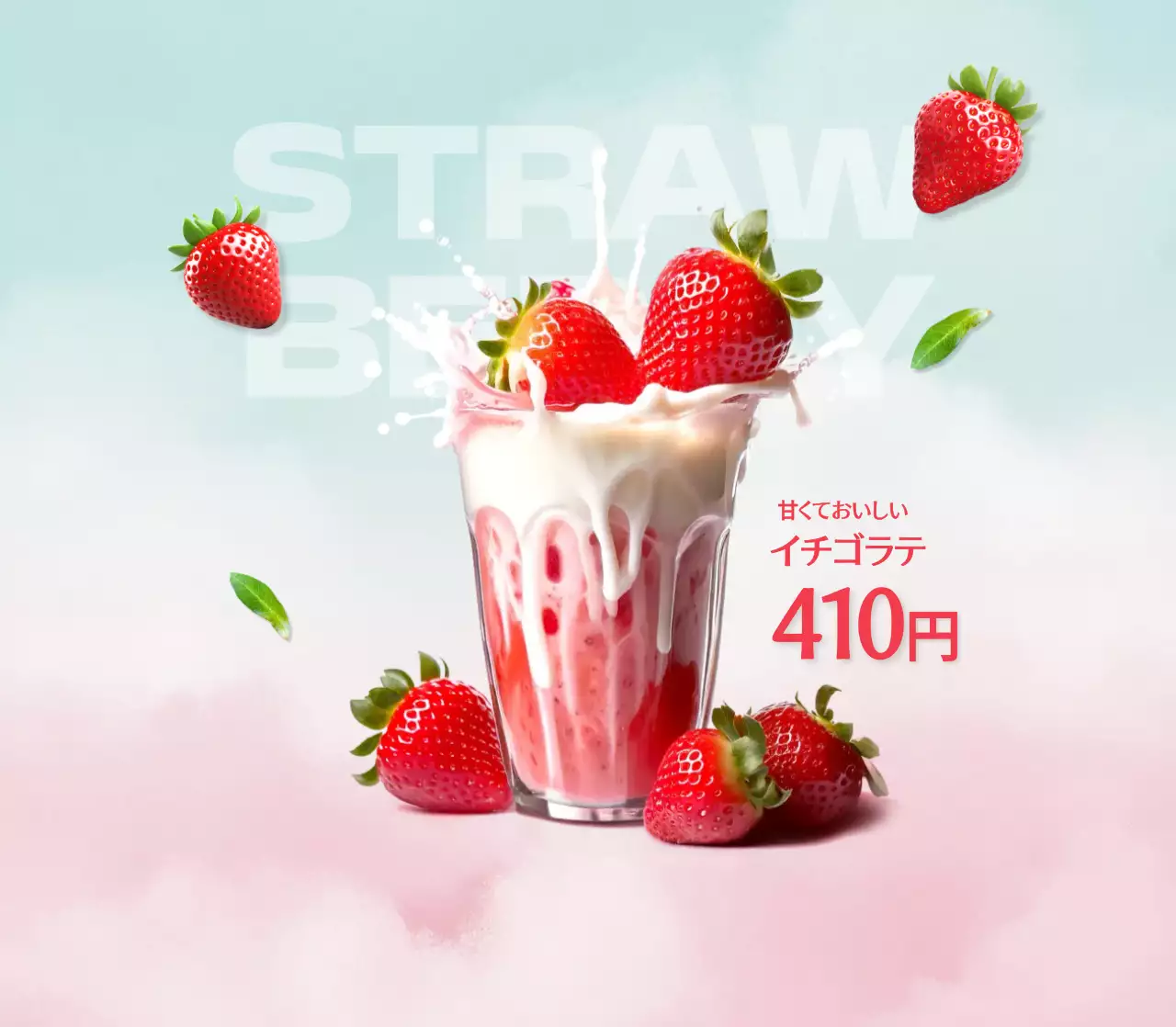 ピンク色のかわいいイチゴラテ卓上ポップ