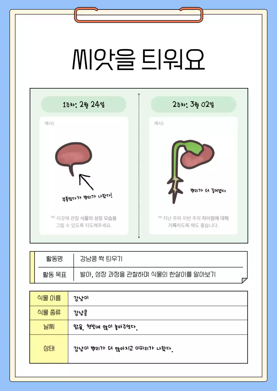 하늘색 아기자기한 자연 탐구 일기