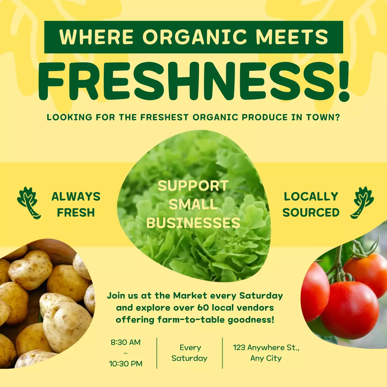 Yellow Modern Organic Market Promotion Social Media Post