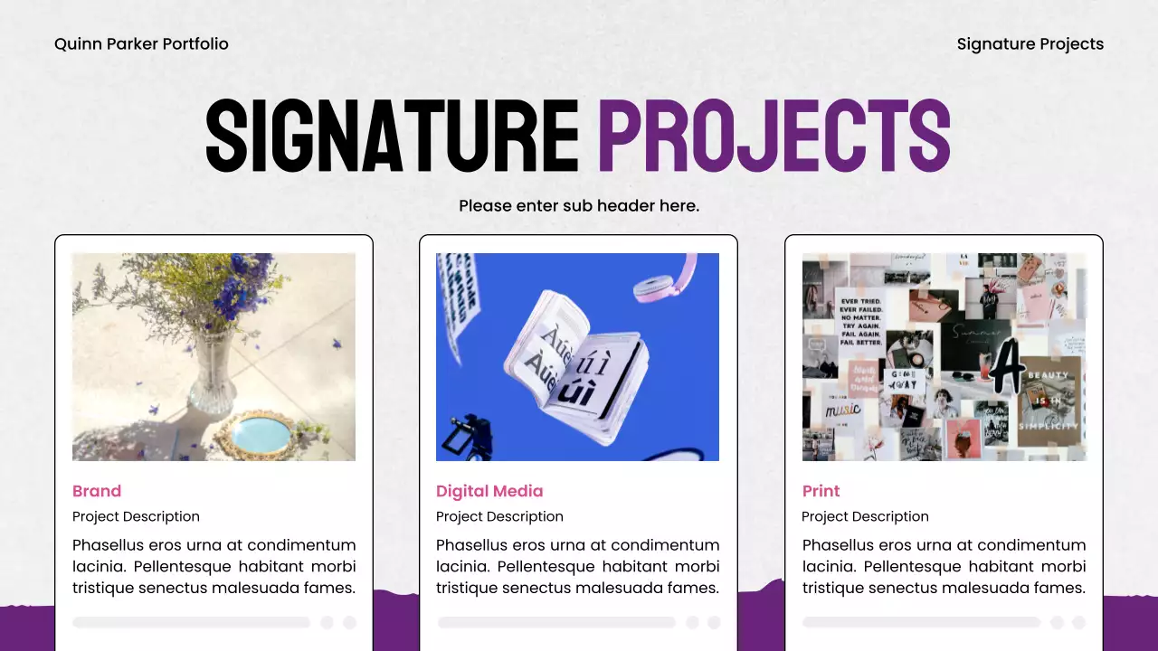 Trình bày danh mục đồ họa hiện đại màu tím