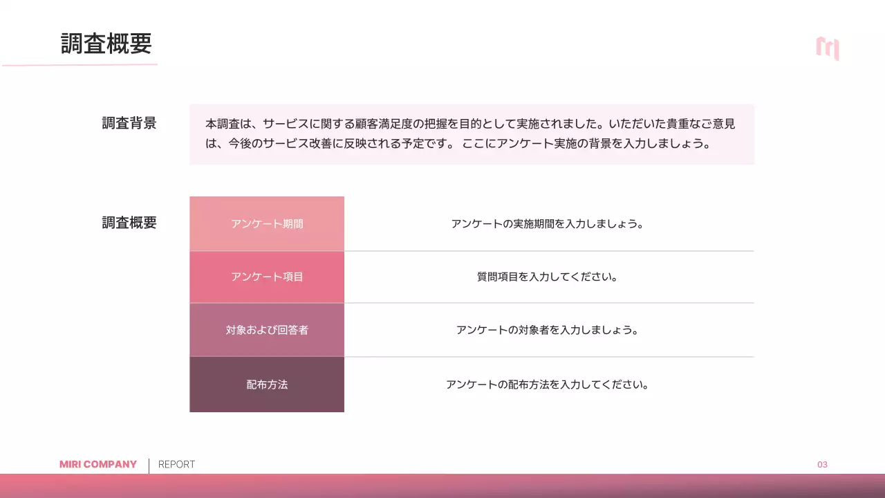 ピンク シンプル アンケート 報告書 プレゼンテーション