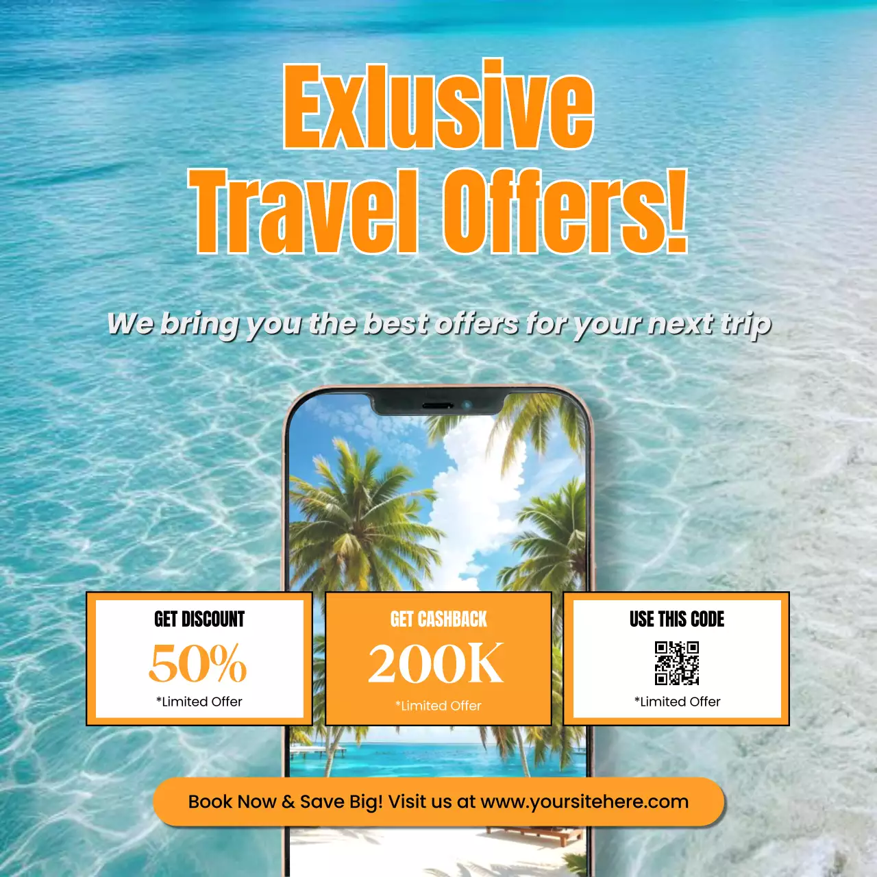 Blue Simple Exlusive Travel Offers Social Media Post