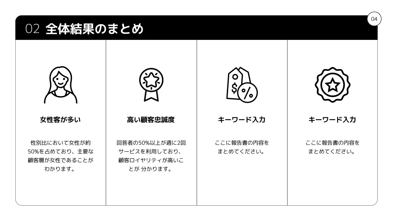 白黒 シンプル アンケート 報告書 プレゼンテーション