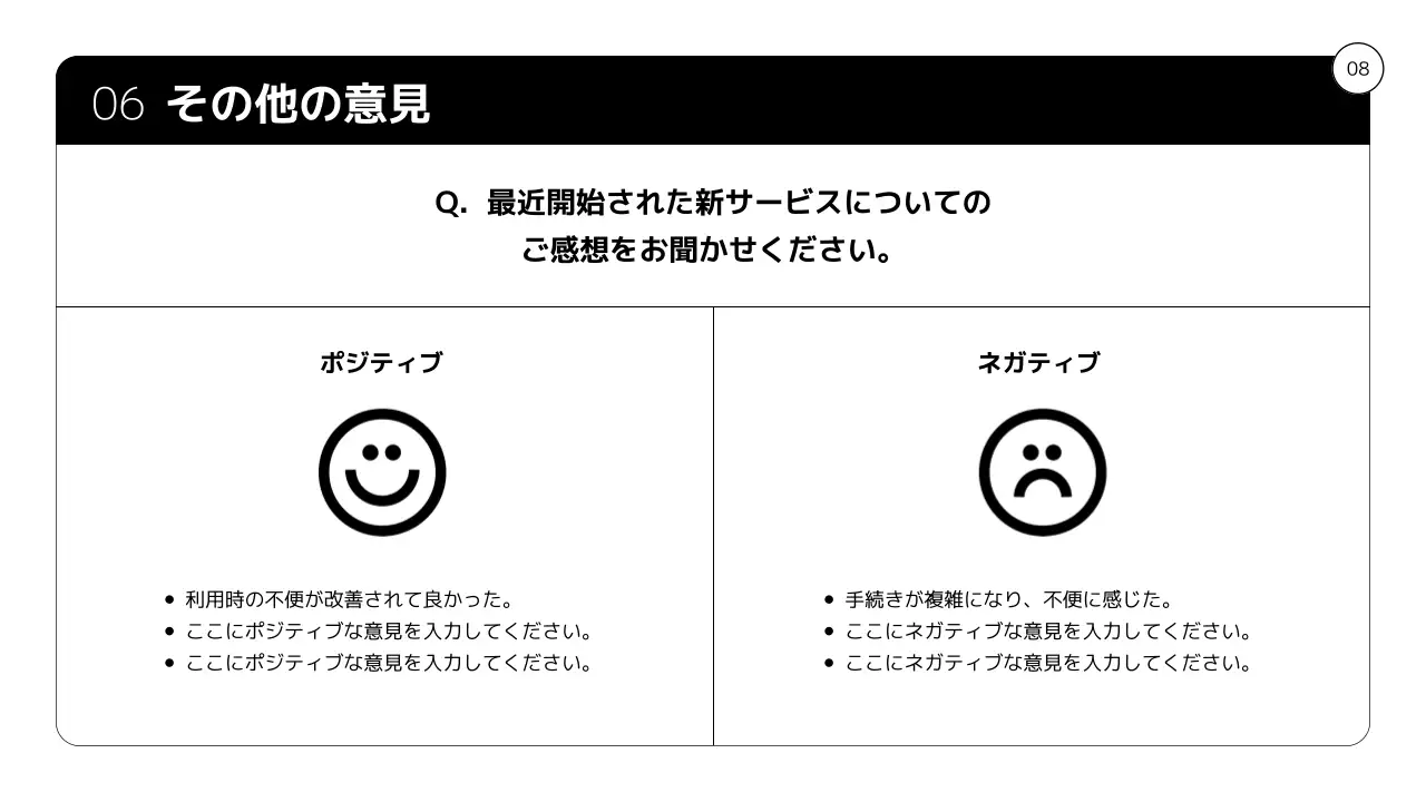 白黒 シンプル アンケート 報告書 プレゼンテーション