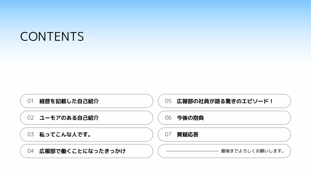 水色 シンプル 自己紹介 企画書 プレゼンテーション