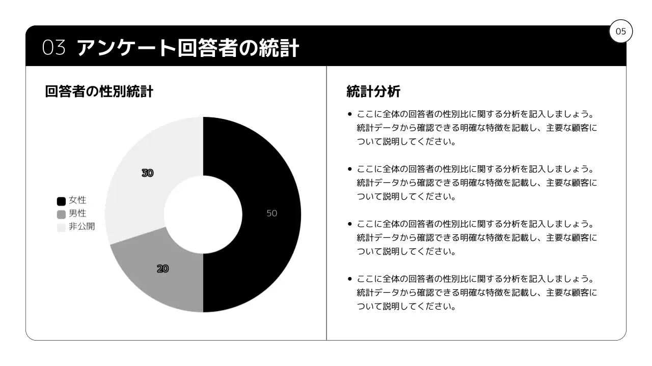 白黒 シンプル アンケート 報告書 プレゼンテーション