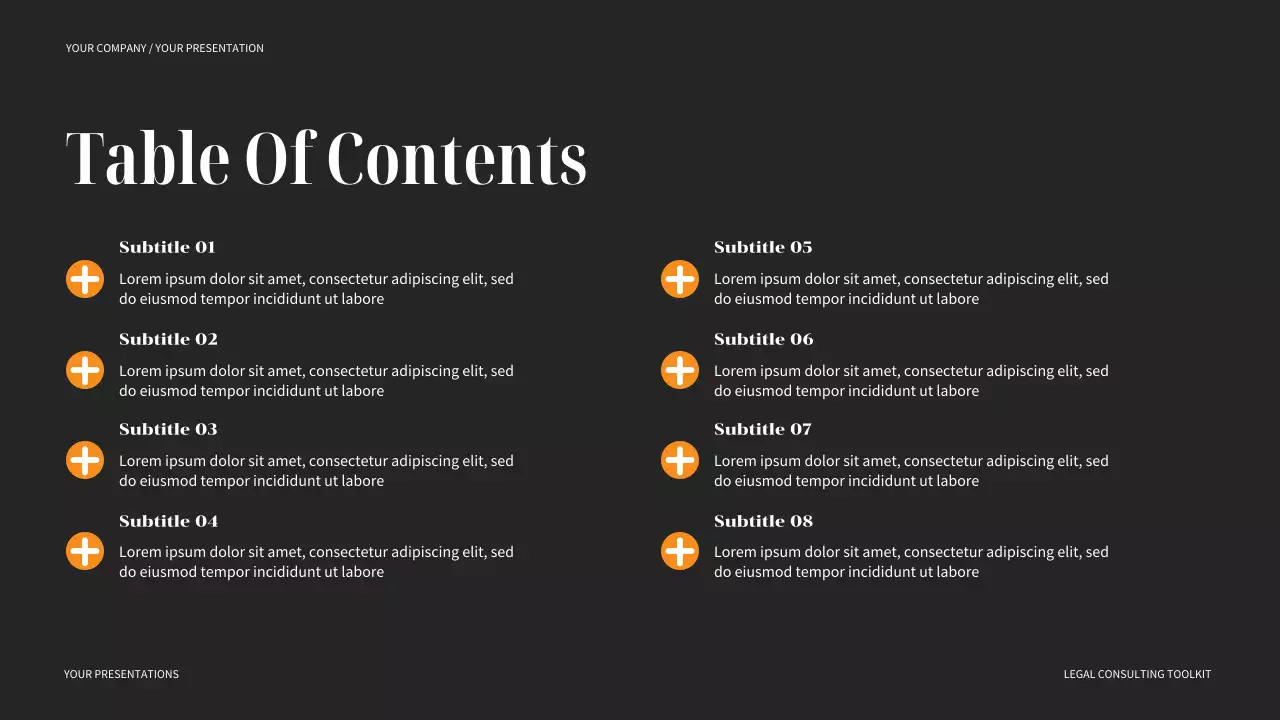Black and Orange Modern Legal Consulting Presentation