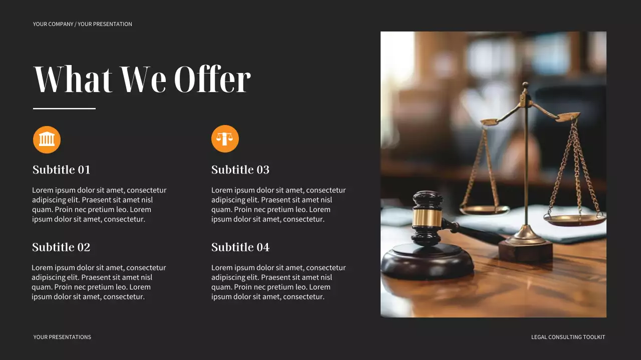 Black and Orange Modern Legal Consulting Presentation