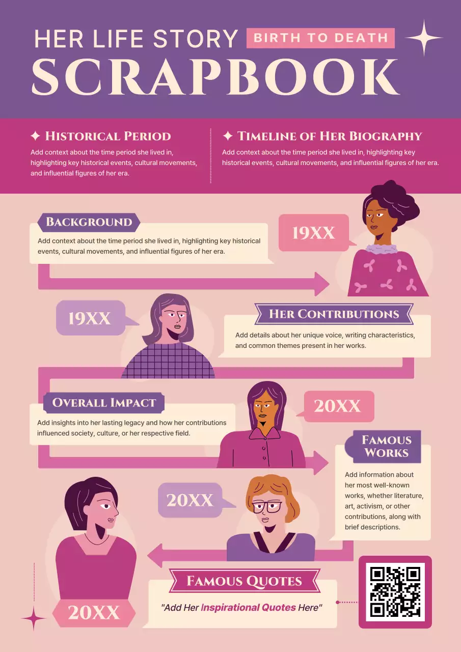 purple retro women's day biography storybook layout