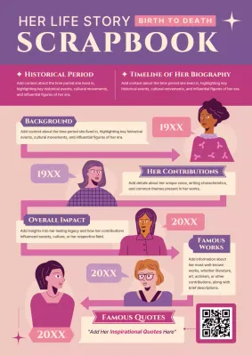 purple retro women's day biography storybook layout