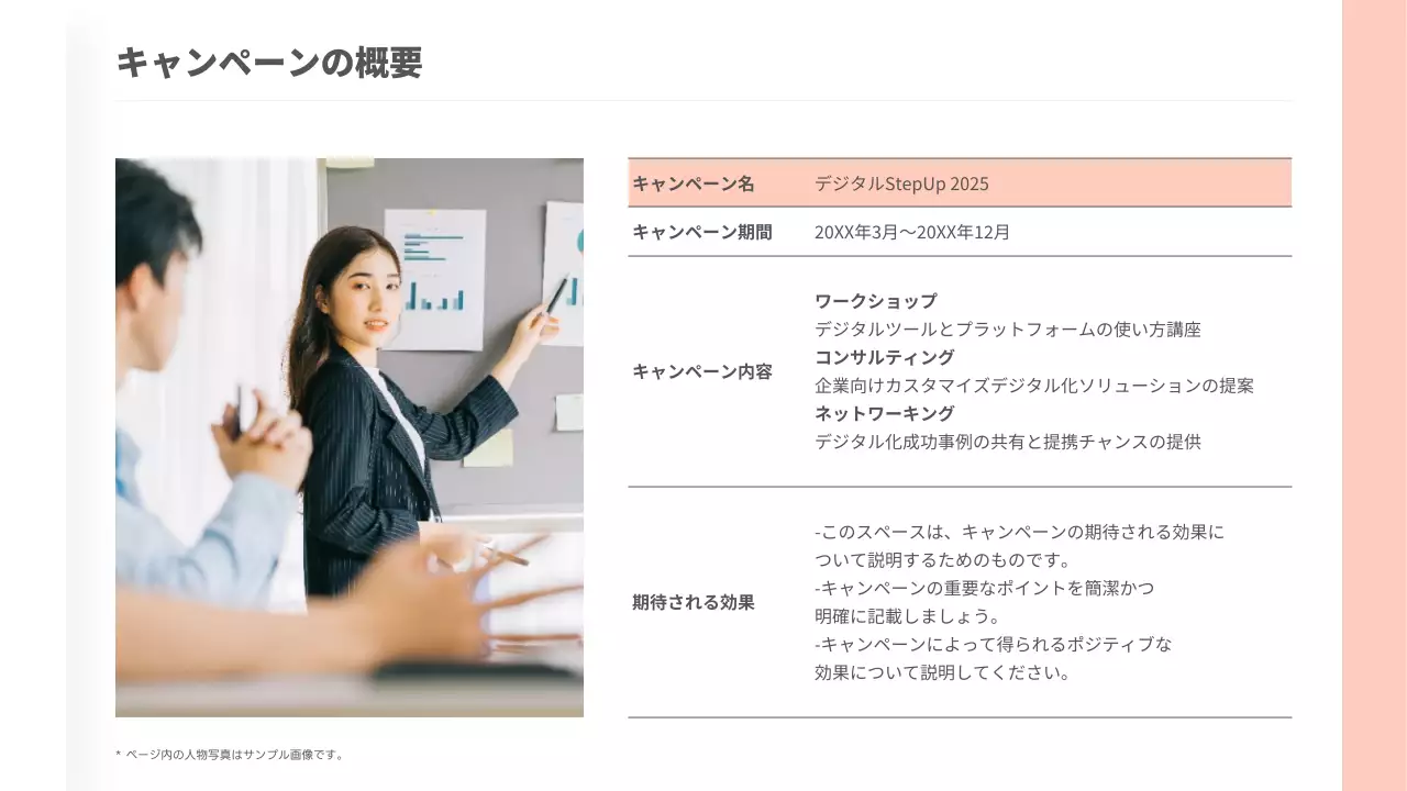 ピンク シンプル キャンペーン 計画書 プレゼンテーション