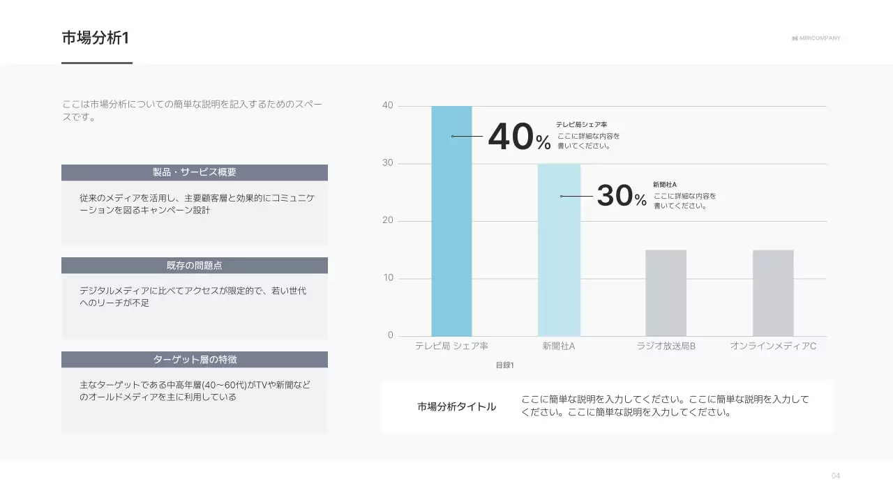 水色 シンプル マーケティング 企画書 プレゼンテーション