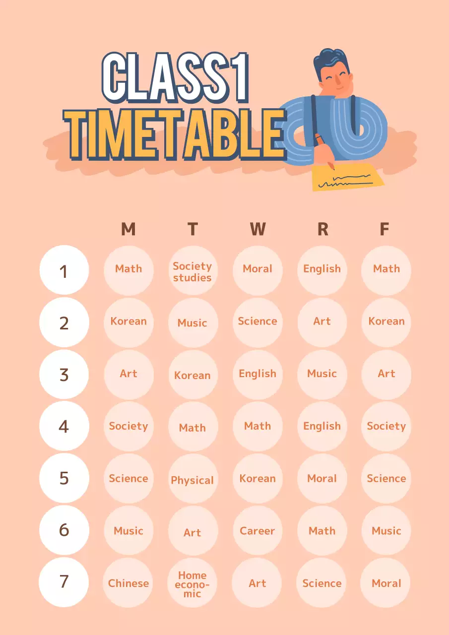 Simple school timetable with purple and magenta human illustrations