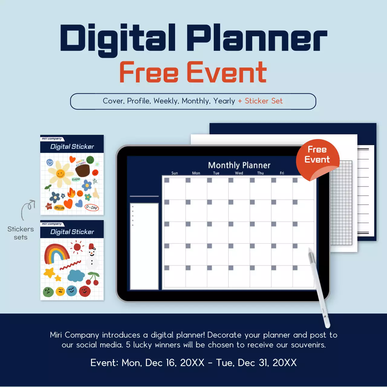 Blue Modern Planner Promotion Social Media Post