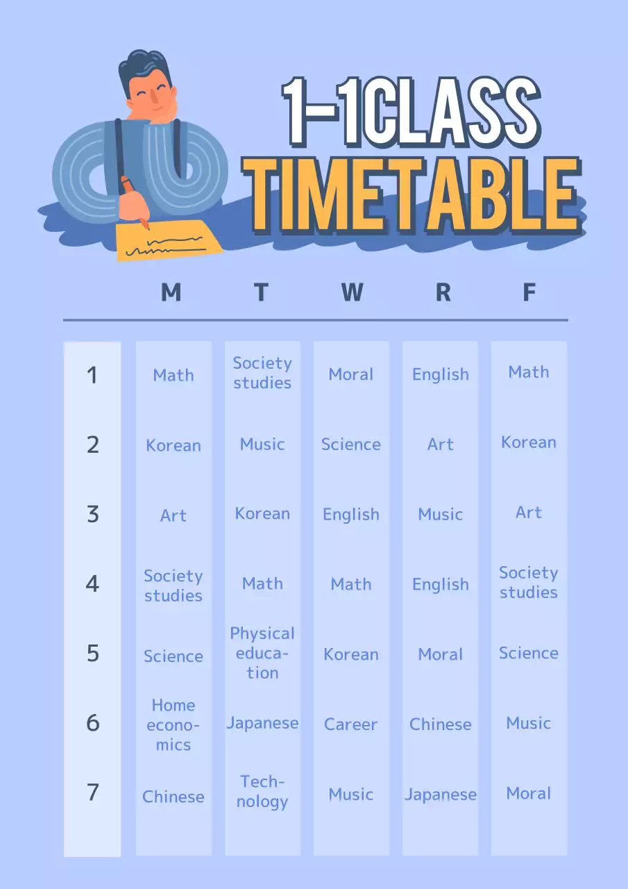 Simple school timetable with purple and magenta human illustrations