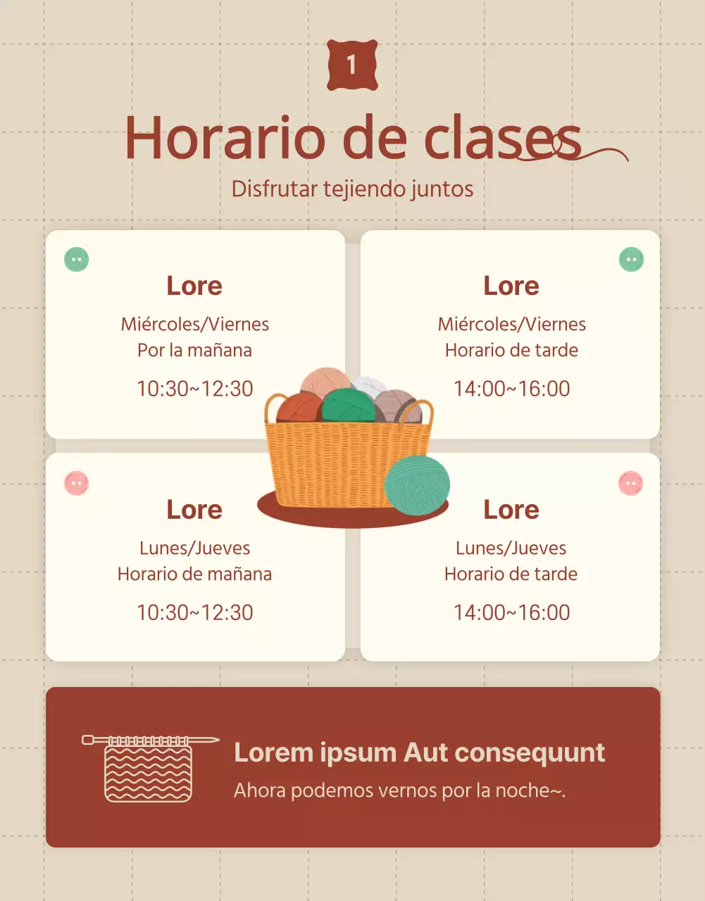 Promover la contratación para una clase de punto en beige y rojo.