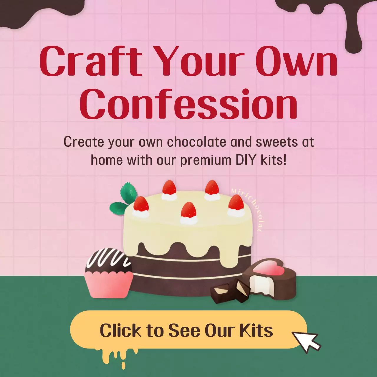 Bright, sweet and fresh Valentine's Day chocolate dessert kit in pink and deep green