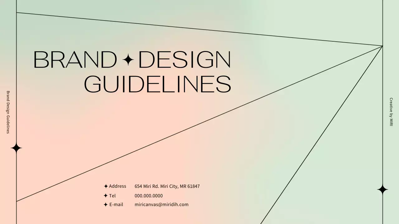Simple brand design guidelines using a black line motif on a pastel background