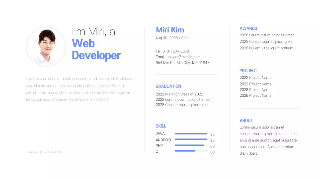 Developer portfolio in blue