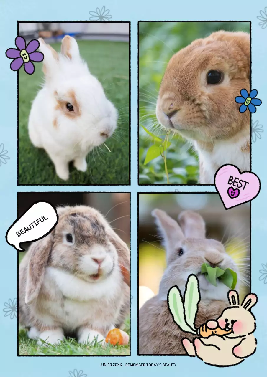 Cute watercolor illustration four-color photo frame in light blue and green