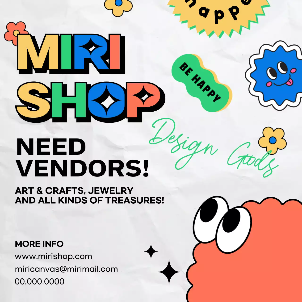 흰색 배경에 키치한 다꾸 스티커 컨셉의 입점모집