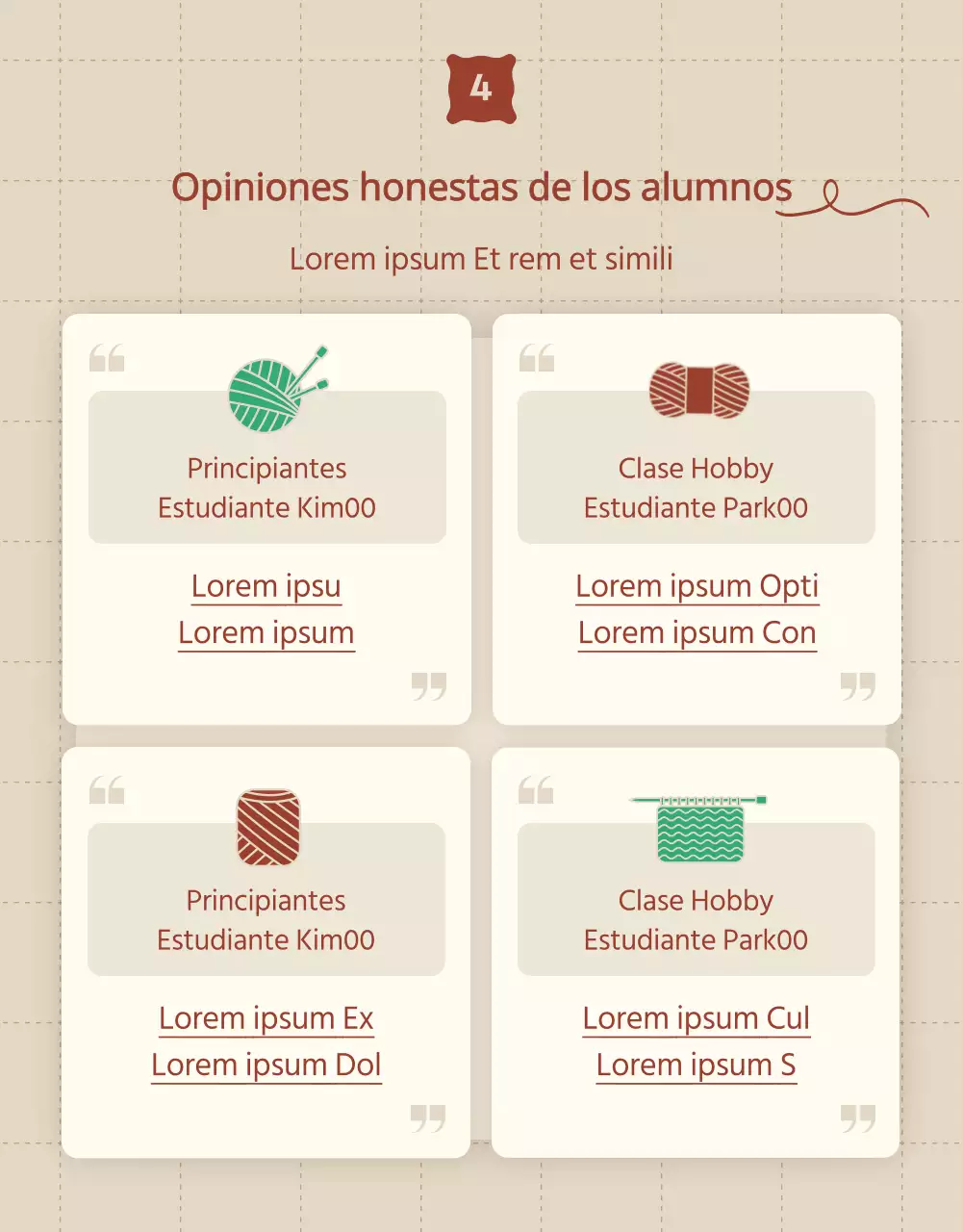 Promover la contratación para una clase de punto en beige y rojo.