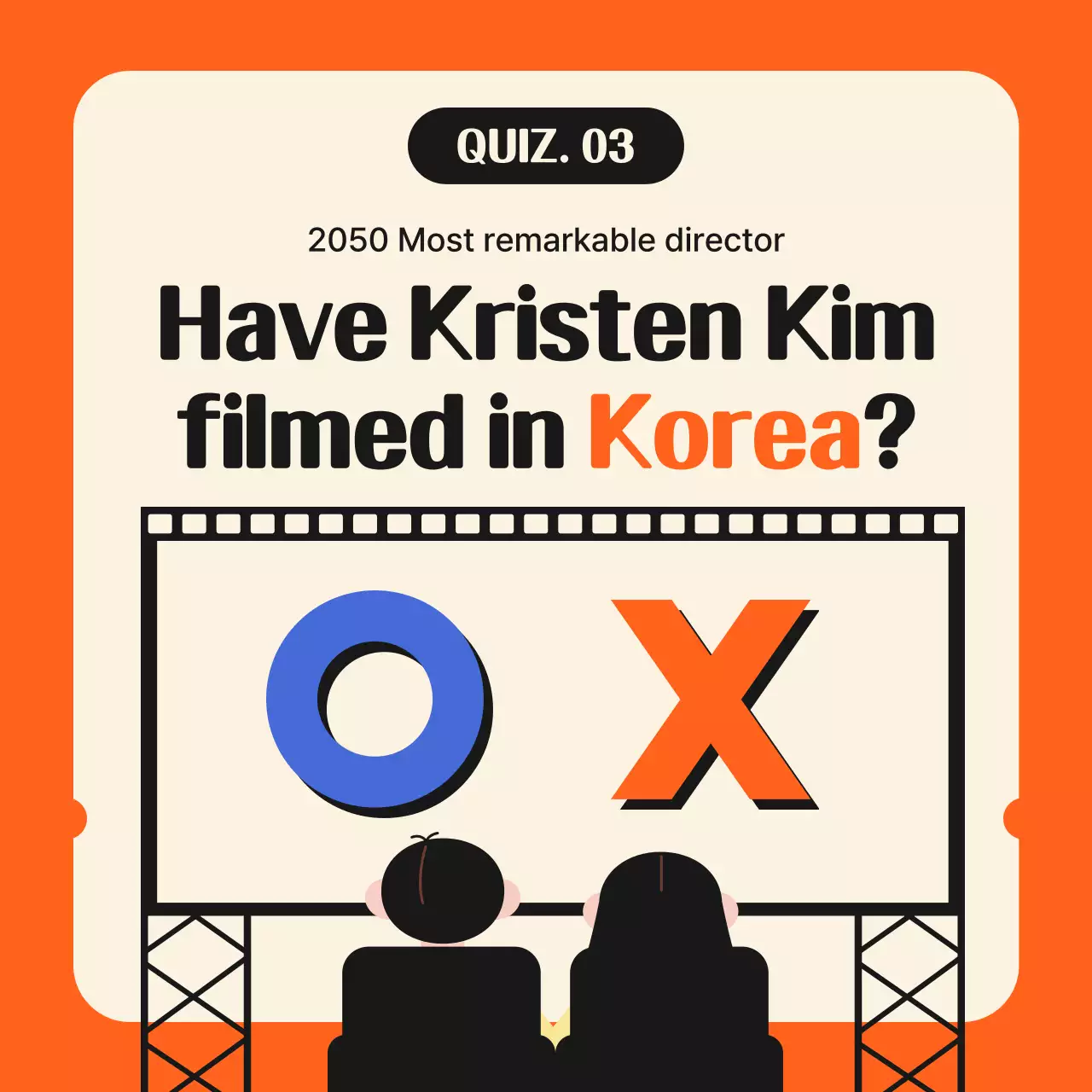 Cinema themed movie quiz in orange color