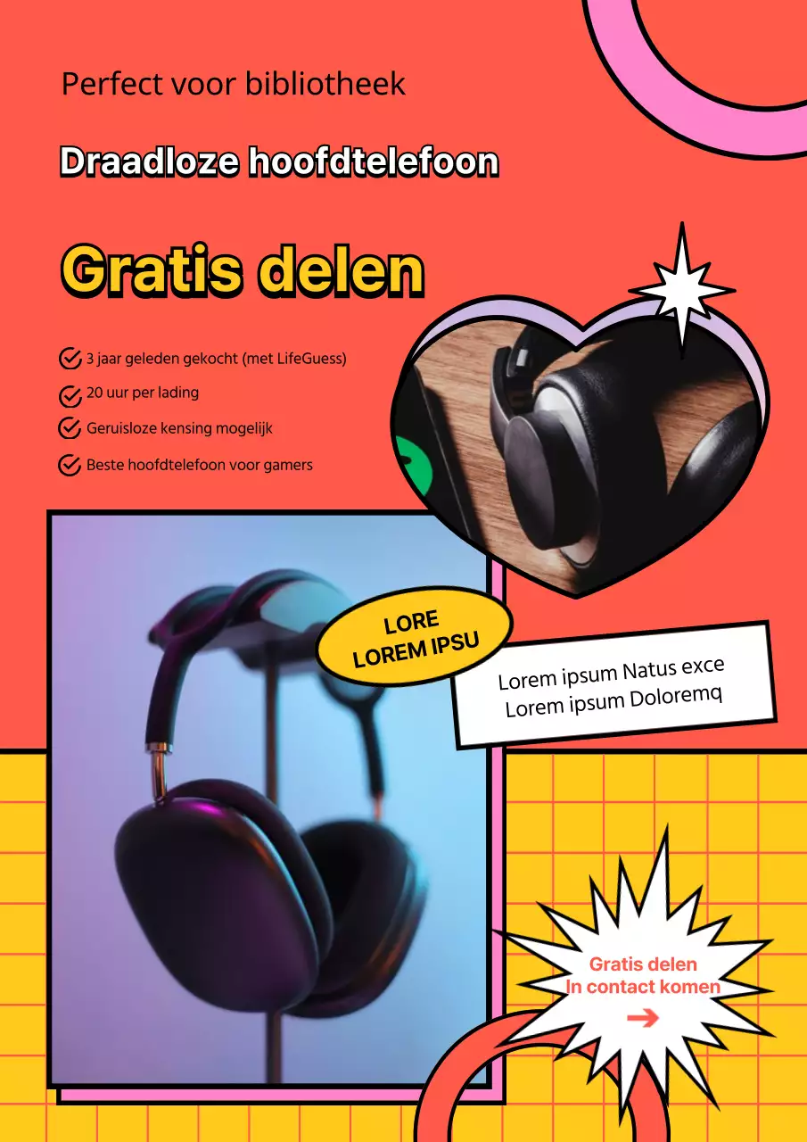 Geef gratis oranje en gele koptelefoons weg met een levendig concept