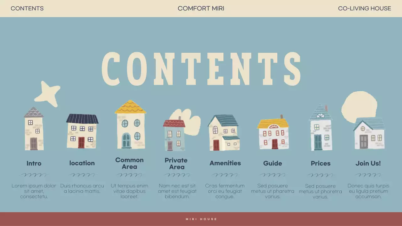 민트색 편안한 드로잉 컨셉의 집 일러스트를 사용한 입주제안서