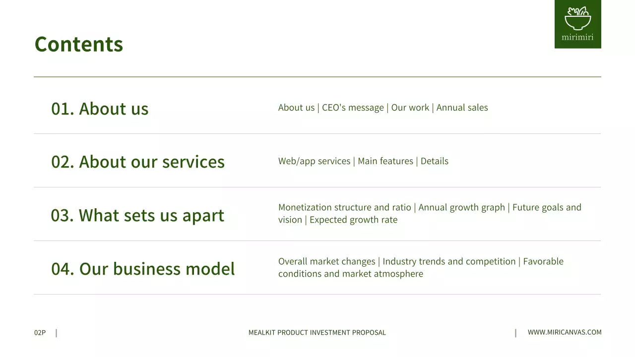 Investment proposals for gray millkit products in green