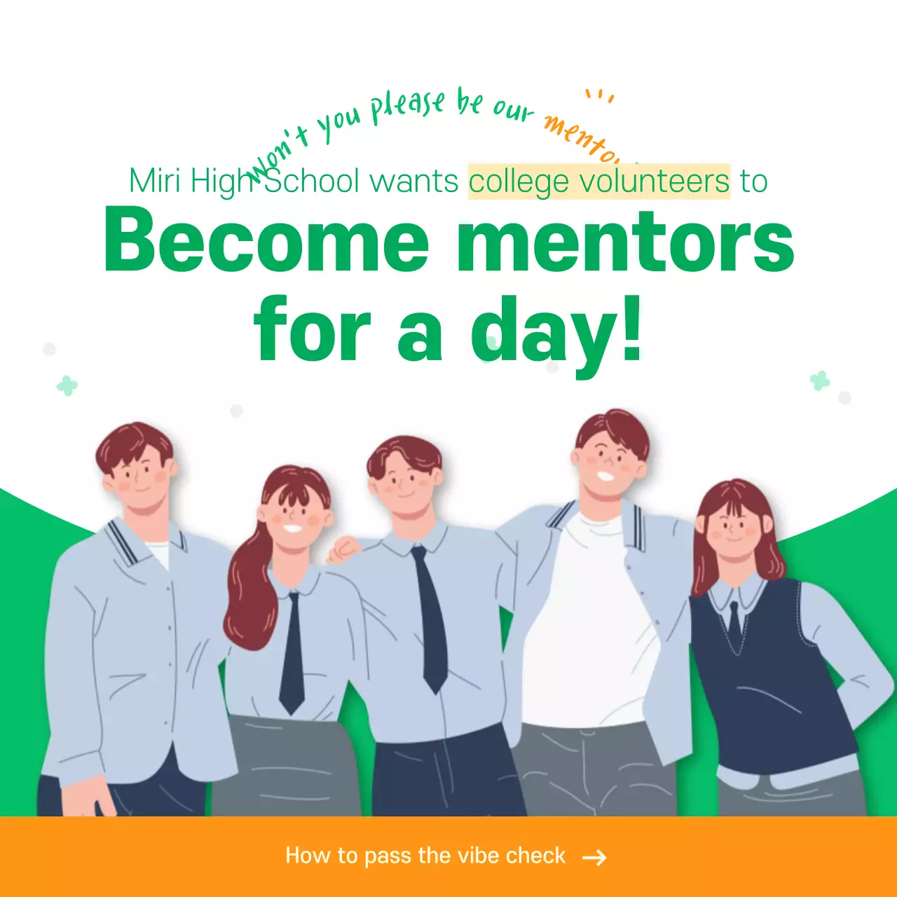 Green and Orange Illustrated Concept Recruiting College Student Volunteers