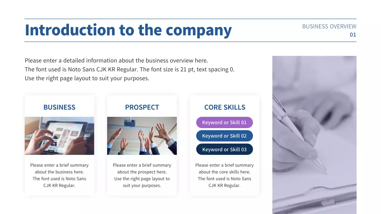 Business plan presentation with a purple and blue gradient concept