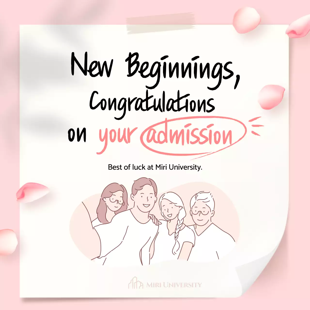 Pink Simple Admission Announcement Social Media Post