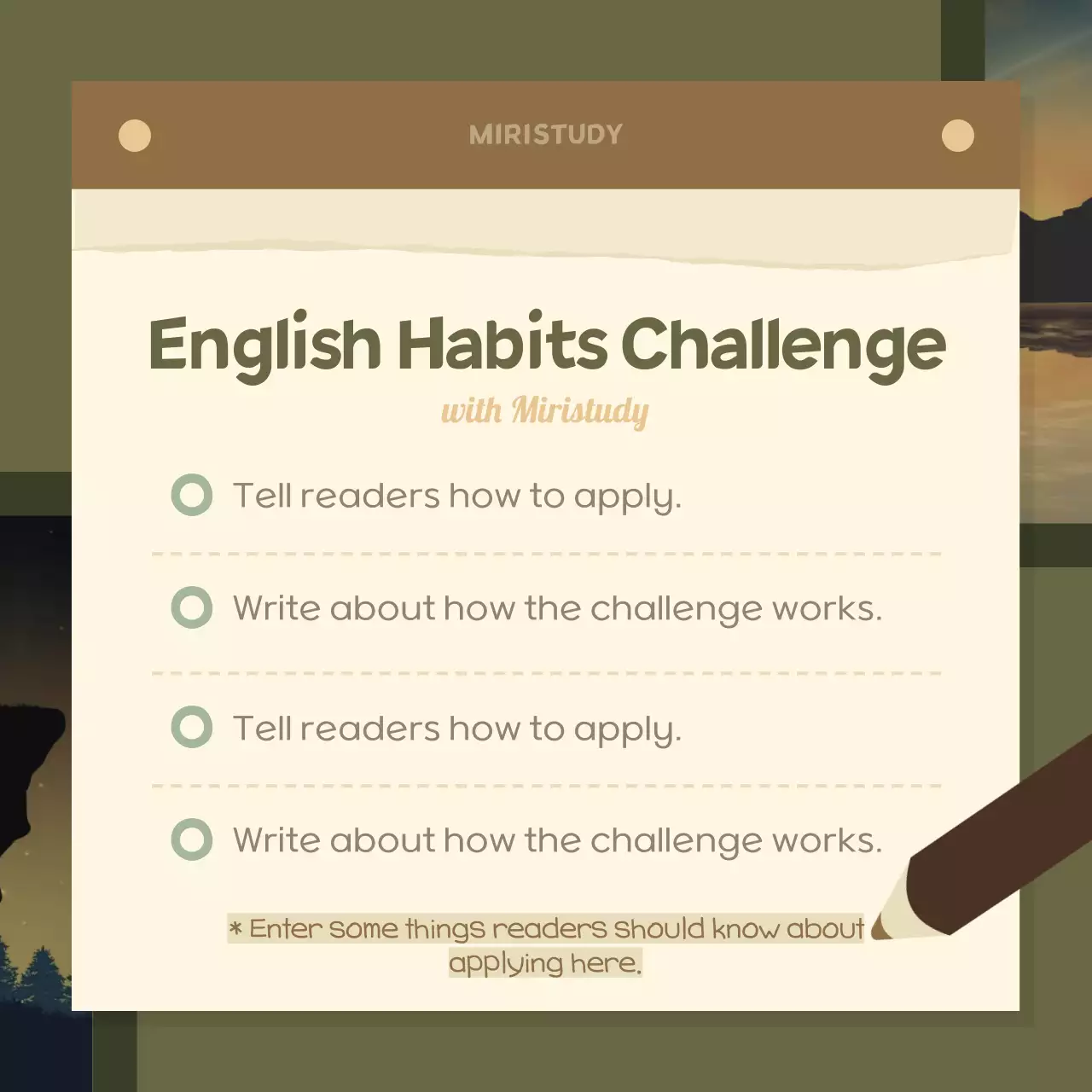 New Year's English Habits Challenge in Brown and Green